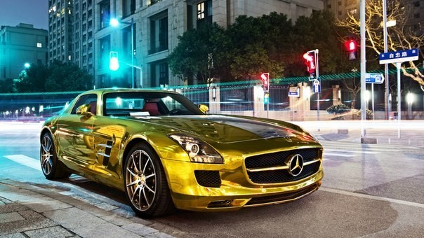 Gold Mercedes-Benz SLS AMG