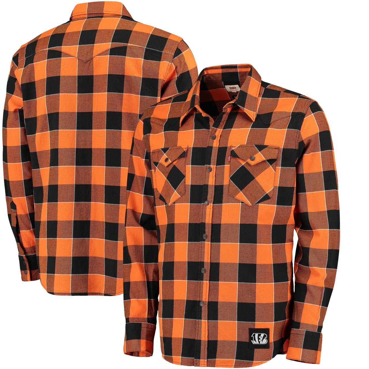 Cincinnati Bengals Levis Barstow Buffalo Plaid Western Long Sleeve Shirt